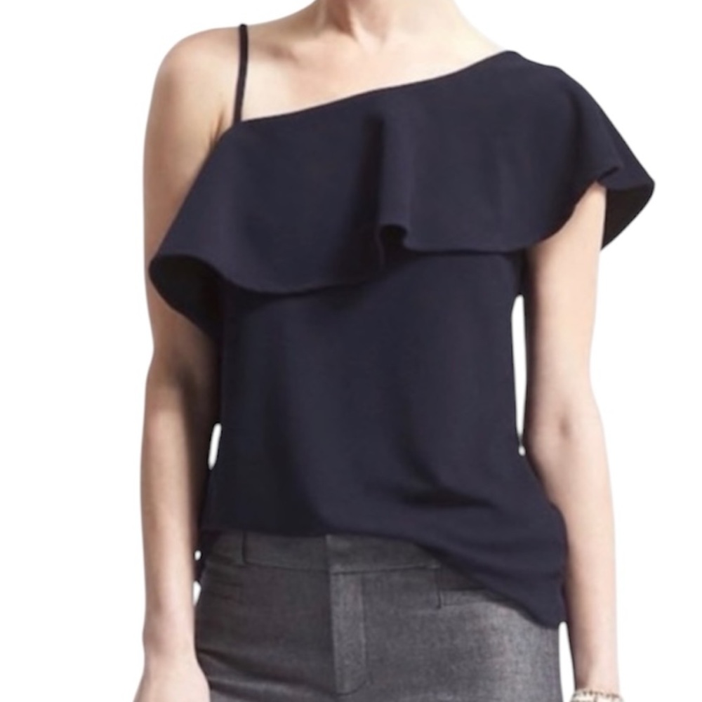 Banana Republic Navy One Shoulder Ruffle Top Blouse Size XL